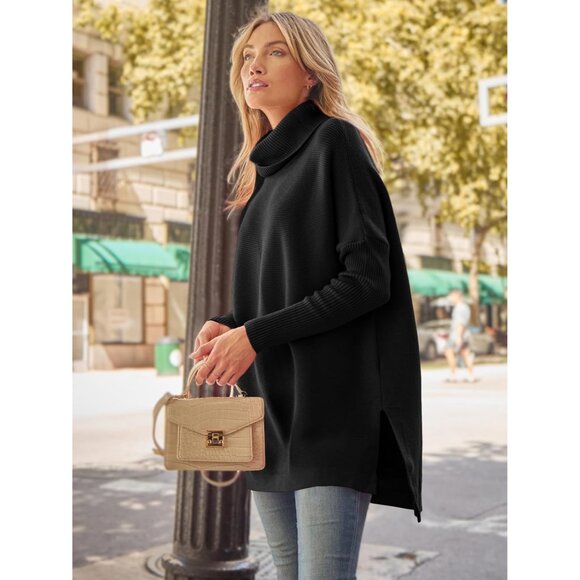 Women's Oversized Turtleneck Sweater Long Sleeve Pullover Knit Top - Picture 4 of 6